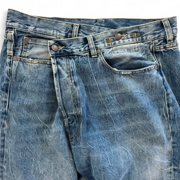 R13 Blue Relaxed Fit Jeans with Vintage Distressing